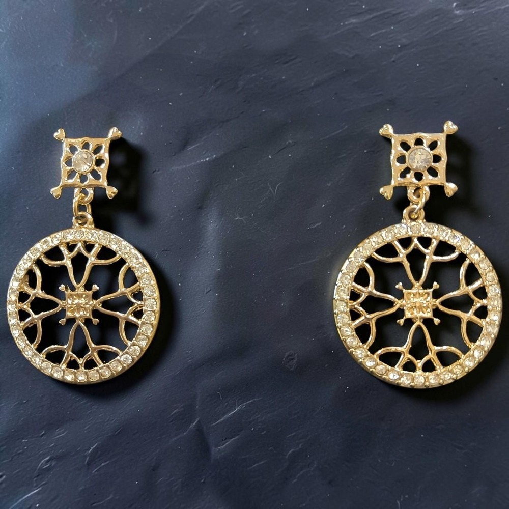 Vintage Avon NRT Gold Tone Rhinestone Double Drop Earrings Pierced